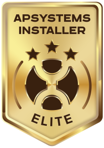 Gold badge with the words 'APSYSTEMS INSTALLER ELITE' and a three-star emblem, indicating Elite Installer status in the program.