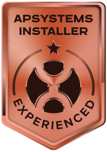 Bronze badge: 'APSYSTEMS INSTALLER' with a star and circular emblem, 'EXPERIENCED' curved along the bottom.