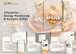 Promotional banner for APsystems Energy Monitoring & Analysis (EMA) upgrade, showing devices, screens, and the APsystems branding with 'UPGRADE' text.