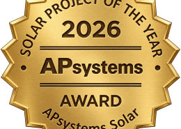 Gold award seal that reads 'AP Systems Solar Award 2026' with decorative edges and lines for emphasis