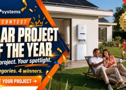 Promotional banner for APsystems Solar Project of the Year, with a couple in a sunny backyard and solar panels.